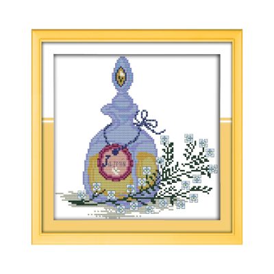 The wine bottle and flowers Cross Stitch Embroidery Kit for Adult Beginners, Easy Hand Stitching Home Wall Decor