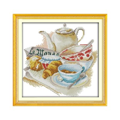 Quietly elegant tea set Cross Stitch Embroidery Supplies Kit, Easy Handwork for Adult Beginners Wall Decor