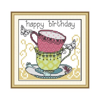 Teacup one Adult Beginner Cross Stitch Hand Stitching Kit, Home Wall Art Ornament