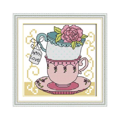 Teacup two Easy Cross Stitch Embroidery Kit, Handcraft Project for Adult Home Decor