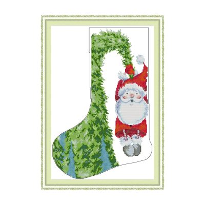Christmas Stocking—Santa Claus Hanging on the Tree Soft Muted Still Life Cross Stitch Kit, Gentle Table Object Tones, Beginner Wall Decor
