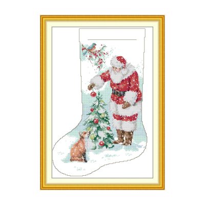 Christmas Stocking - Santa Claus Still Life Cross Stitch Embroidery Kit, DIY Table Art Making Supplies for Adult Crafters