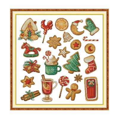 Christmas Gingerbread Photo Gallery Still Life Cross Stitch Embroidery Kit for Adult Beginners, Easy DIY Needlework Craft, Home Wall Art Decor