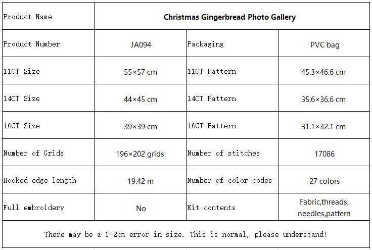 Christmas Gingerbread Photo Gallery Still Life Cross Stitch Embroidery Kit for Adult Beginners, Easy DIY Needlework Craft, Home Wall Art Decor 10 JA094 参数图