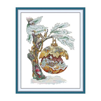 The Enchanting Little Town of Magic Balls Pre-Printed Table Object Still Life Cross Stitch Kit, No Counting Required for Stitchers