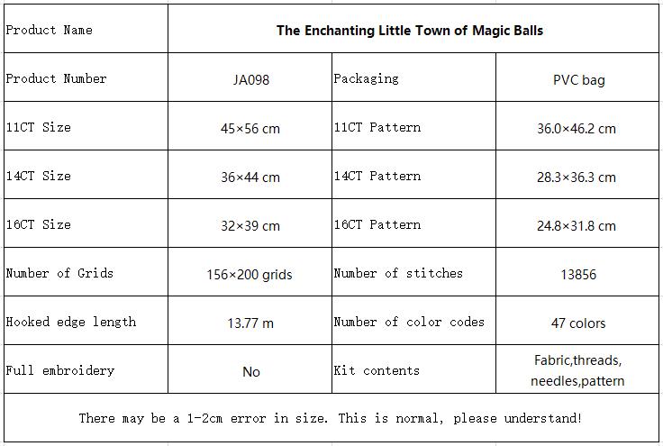 The Enchanting Little Town of Magic Balls Pre-Printed Table Object Still Life Cross Stitch Kit, No Counting Required for Stitchers 11 JA098 参数图