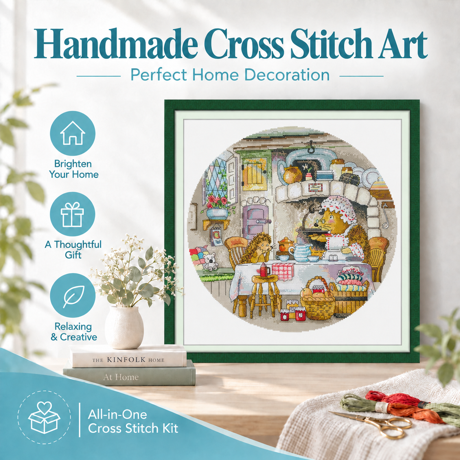 Hedgehog Cross Stitch Kit – Country Cottage Kitchen Scene 8 1 15