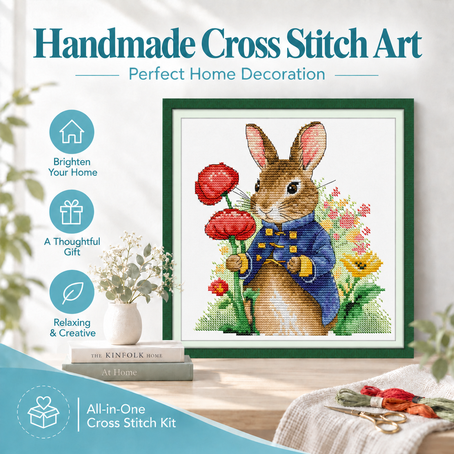 Rabbit Cross Stitch Kit – With Poppy Flowers 8 1 17