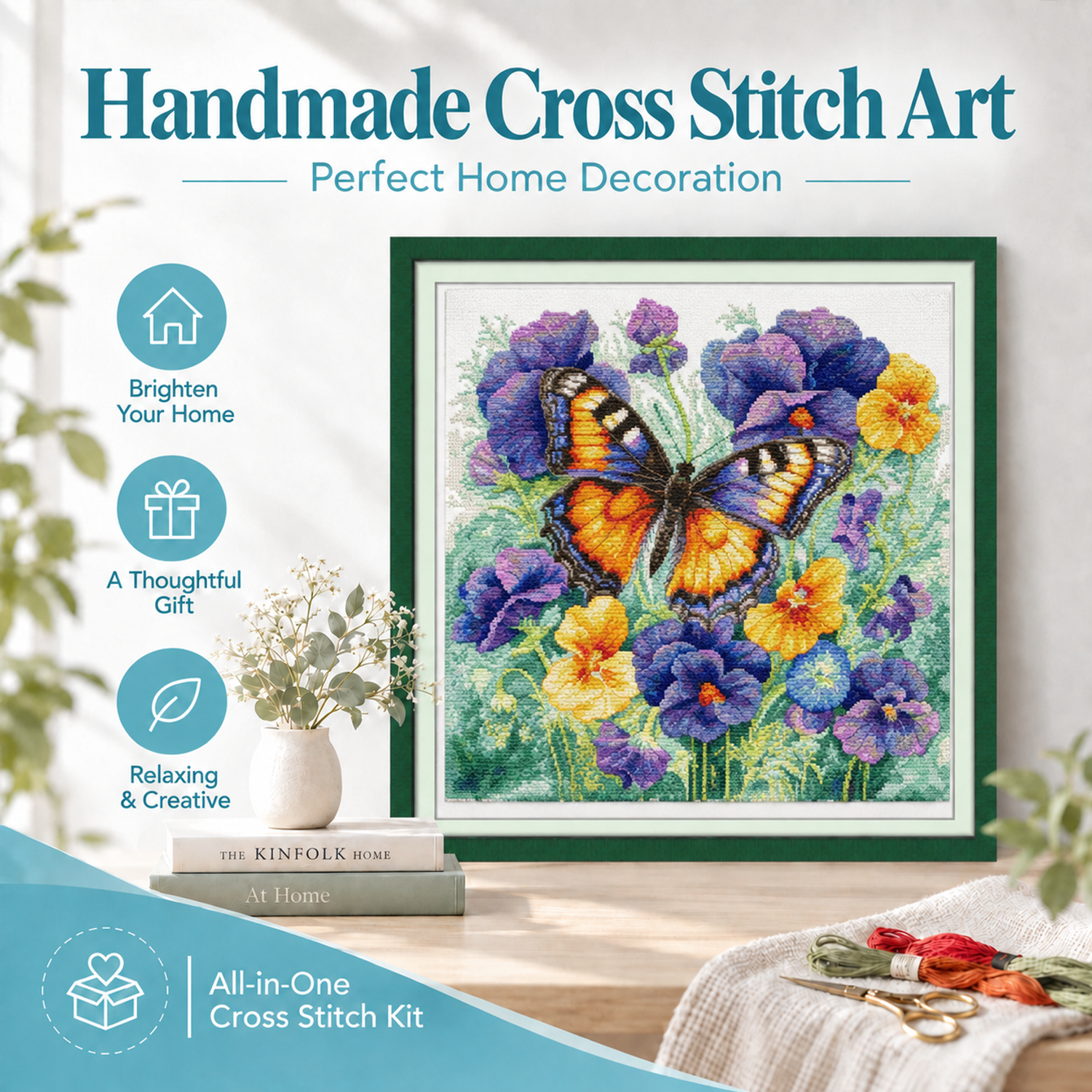 Butterfly Cross Stitch Kit – Floral Garden Scene 8 1 19