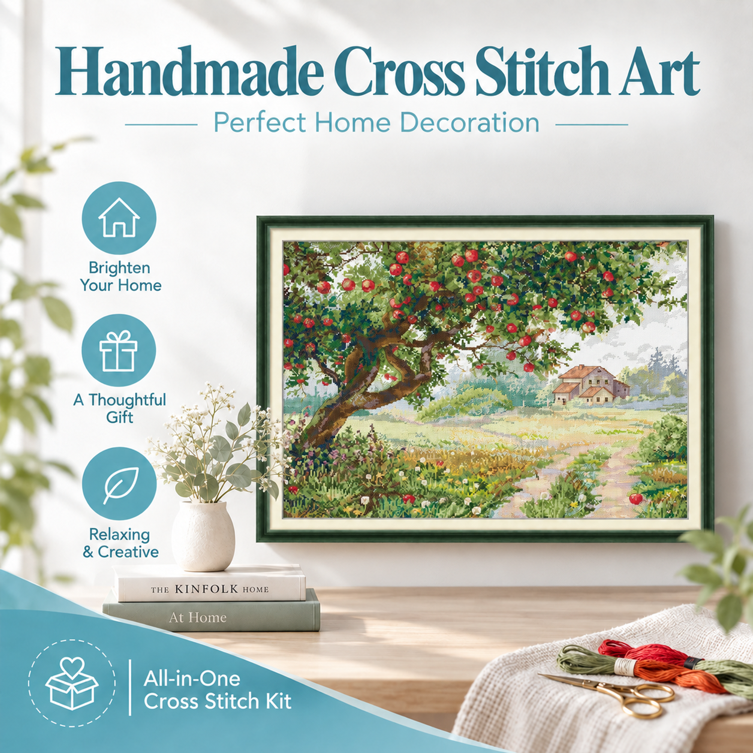 Landscape Cross Stitch Kit – Apple Tree & Cottage Scene 8 1 20