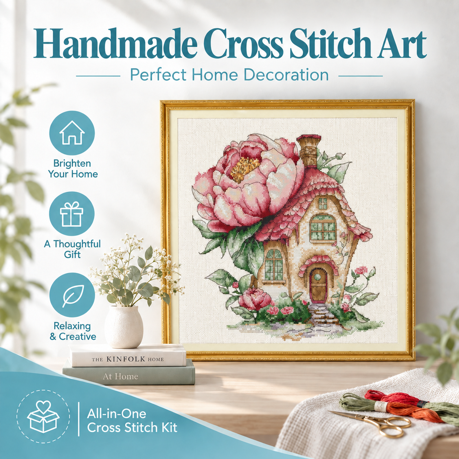 Floral Cottage Cross Stitch Kit – Peony Flower House 8 1 21