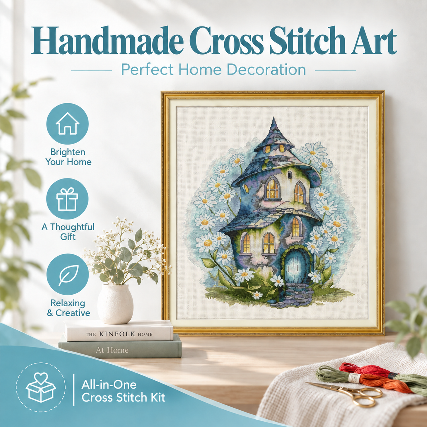 Daisy Cross Stitch Kit – Fairy Tale Cottage Design 8 1 22