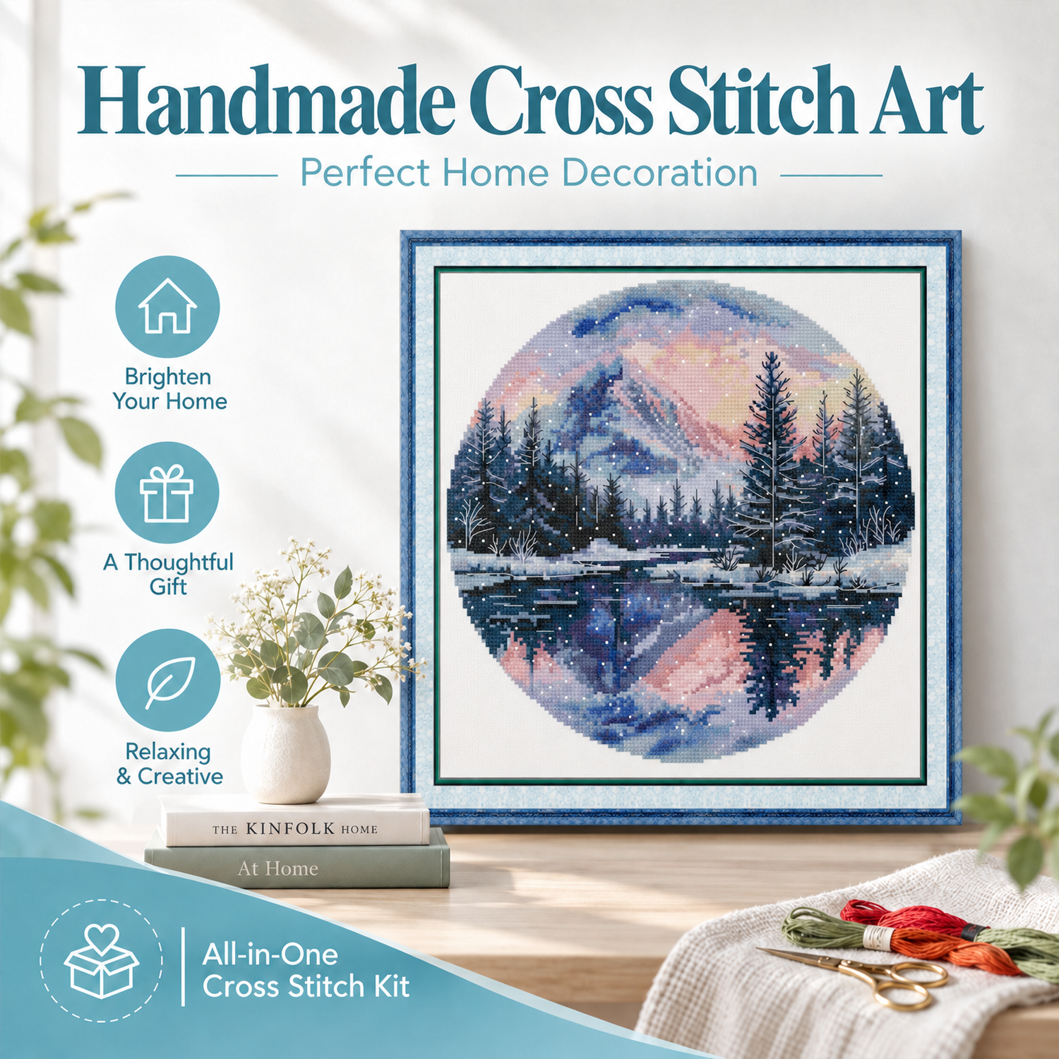 Landscape Cross Stitch Kit – Winter Mountain Lake Scene 9 1 23