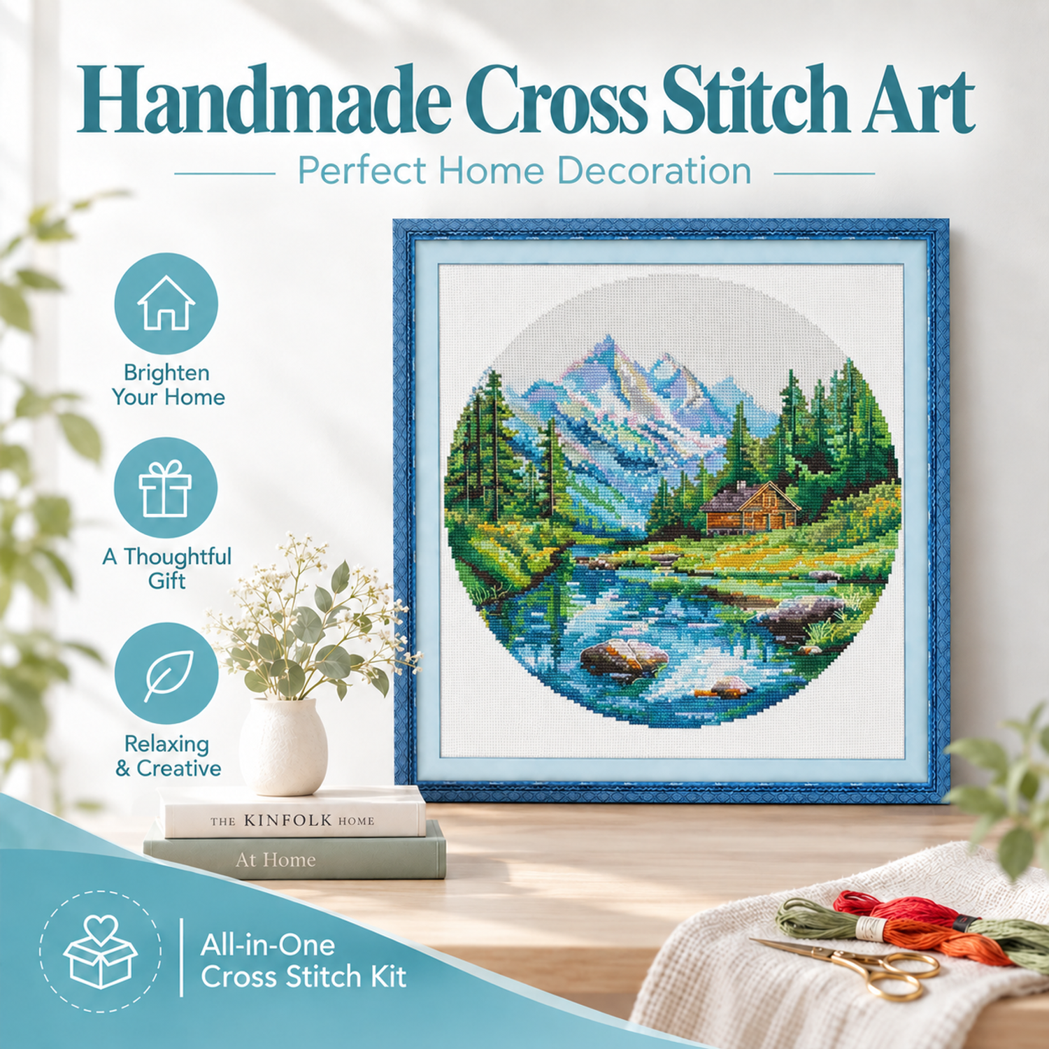 Landscape Cross Stitch Kit – Summer Mountain Lake Scene 8 1 25