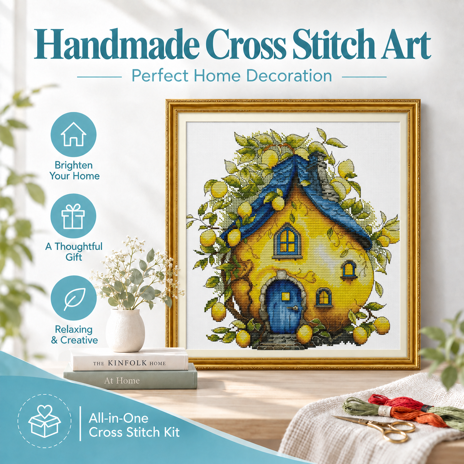 Country Cottage Cross Stitch Kit – Whimsical Lemon House 8 1 28