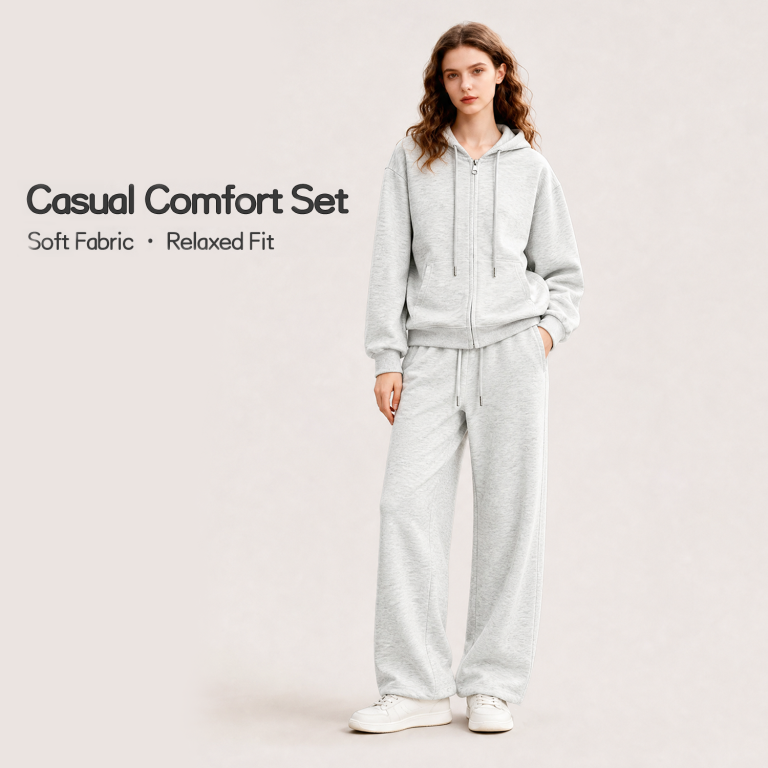 women's sets 370G Heavyweight Embroidered 2 Piece Tracksuit Zip Up Hoodie Wide Leg Sweatpants Thick Warm Slim Fit sport wear