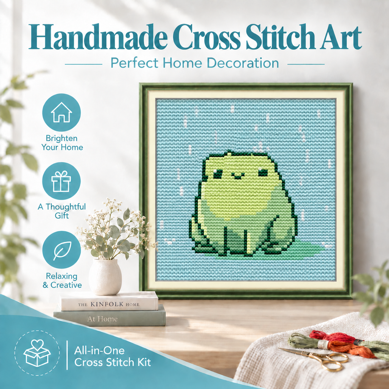 Frog Cross Stitch Kit – Cute Pixel-Style Design in Stamped or Counted Fabric 8 1 9