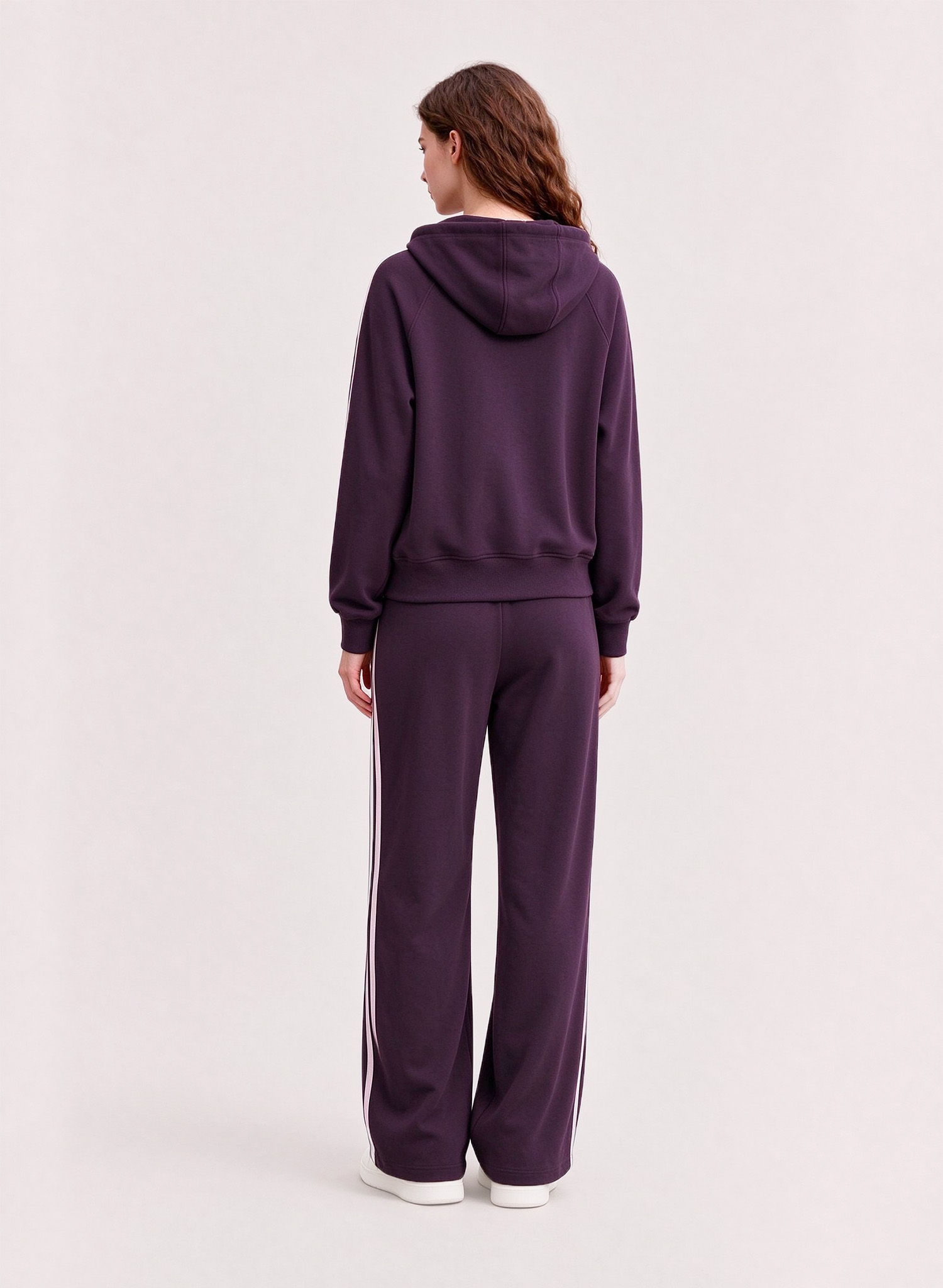 Women's Sets Striped 2 Piece Tracksuit Zip Up Hoodie Wide Leg Pants Casual Slim Fit Sportswear 17 11深紫色背面