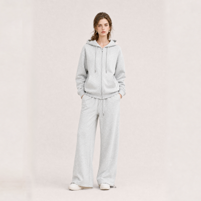 women's sets Heather Gray Embroidered Zip-Up Hoodie and Wide-Leg Sweatpants Set