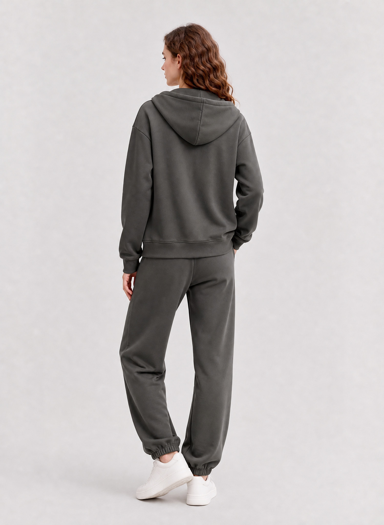 women's sets Embroidered 2 Piece Tracksuit Zip Up Hoodie Jogger Pants Casual Slim Fit Loungewear Set 30 9 深炭灰色背面