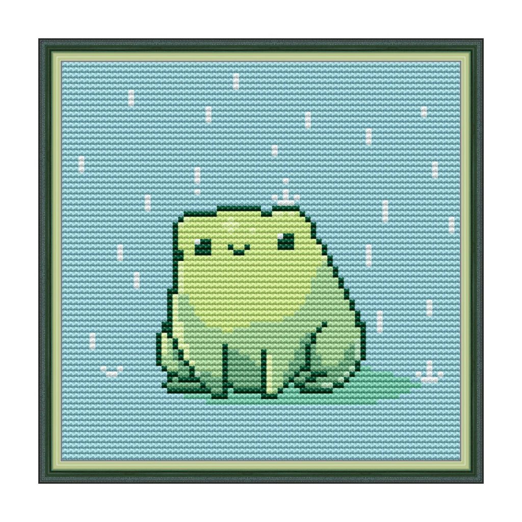 Frog Cross Stitch Kit – Cute Pixel-Style Design in Stamped or Counted Fabric