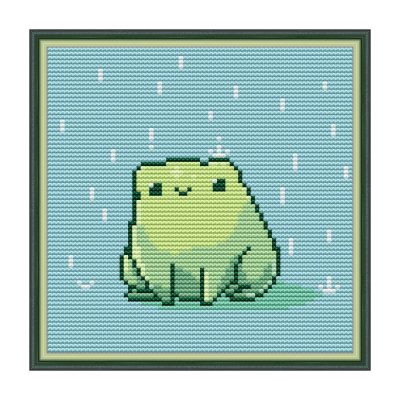 Frog Cross Stitch Kit – Cute Pixel-Style Design in Stamped or Counted Fabric