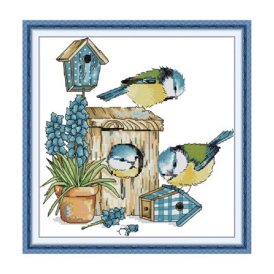 Bird Cross Stitch Kit – Birdhouse Garden Scene