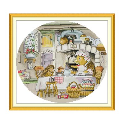 Hedgehog Cross Stitch Kit – Country Cottage Kitchen Scene