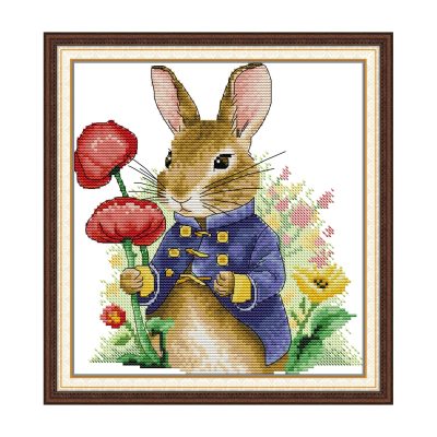 Rabbit Cross Stitch Kit – With Poppy Flowers
