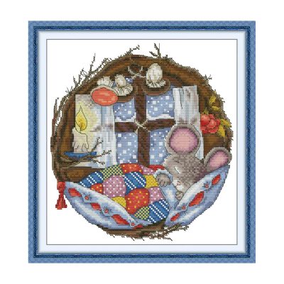 Animal Cross Stitch Kit – Cute Sleeping Mouse Design