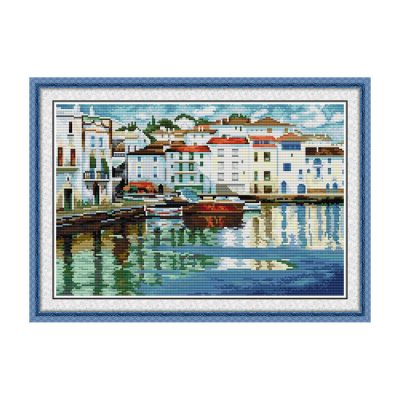 Landscape Cross Stitch Kit – Quiet Harbor Bay Scene
