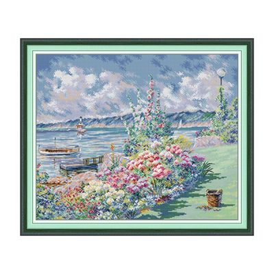 Landscape Cross Stitch Kit – Flower Coast with Lighthouse