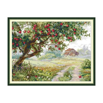 Landscape Cross Stitch Kit – Apple Tree & Cottage Scene