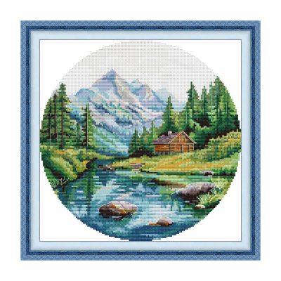 Landscape Cross Stitch Kit – Summer Mountain Lake Scene