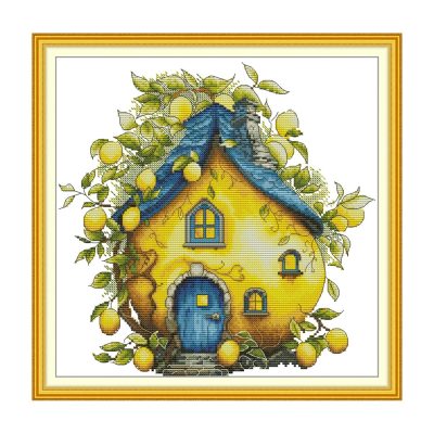 Country Cottage Cross Stitch Kit – Whimsical Lemon House