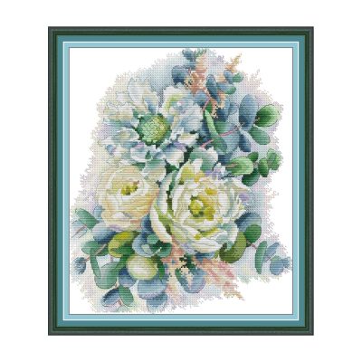 Floral Cross Stitch Kit – Peony & Eucalyptus Bouquet