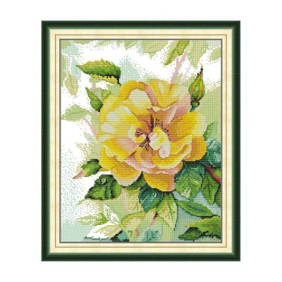 Rose Cross Stitch Kit – Yellow Rose Bloom Design