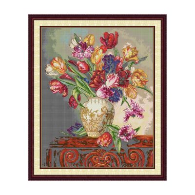 Tulip Cross Stitch Kit – Classic Vase Bouquet Design