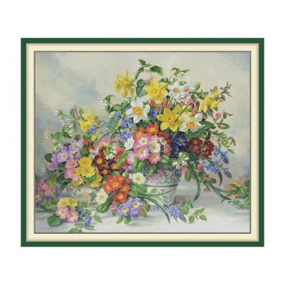 Floral Cross Stitch Kit – Spring Flower Bouquet Design