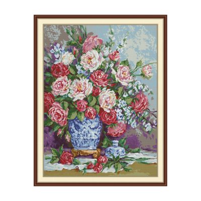 Rose Cross Stitch Kit – Vintage Rose Bouquet Design