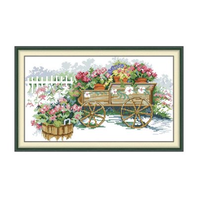 Garden Cross Stitch Kit – Flower Cart Design