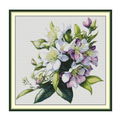 Floral Cross Stitch Kit – White Flower Bouquet Design