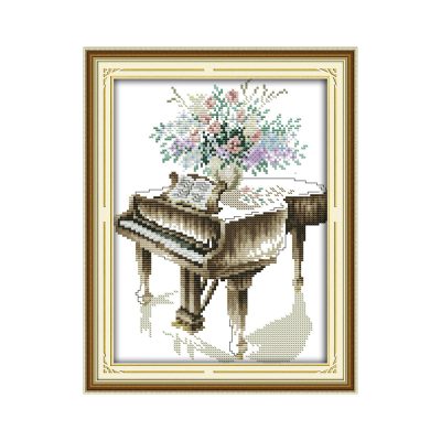 Grand piano Cross Stitch Beginner Kit for Adults, Easy Handmade Home Wall Art